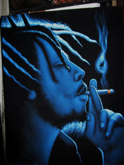 Bob Marley Portrait,  Oil Painting Portrait on Black Velvet; Original Oil painting on Black Velvet by Arturo Ramirez - #R25