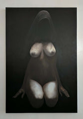 Nude in Dark, Oil on canvas size 28"x41"x2": Nun, Virgin, Woman Dark Modern style Original Oil paint Canvas R57