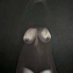 Nude in Dark, Oil on canvas size 28"x41"x2": Nun, Virgin, Woman Dark Modern style Original Oil paint Canvas R57