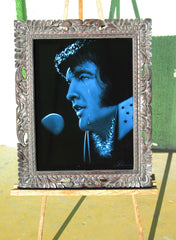 Elvis Presley crying in blue Oil Painting Portrait on Black Velvet; Original Oil painting on Black Velvet by Arturo Ramirez - #R7