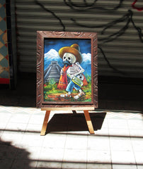 Calavera de Francisco I. Madero (Calavera of Francisco Madero) ; Original Oil painting on Black Velvet by Santos Llamas- #SA02