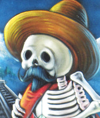 Calavera de Francisco I. Madero (Calavera of Francisco Madero) ; Original Oil painting on Black Velvet by Santos Llamas- #SA02