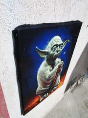 Yoda ; Star Wars; Original Oil painting on Black Velvet by Santos Llamas- #SA100