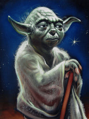 Yoda ; Star Wars; Original Oil painting on Black Velvet by Santos Llamas- #SA100