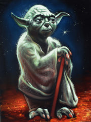 Yoda ; Star Wars; Original Oil painting on Black Velvet by Santos Llamas- #SA100