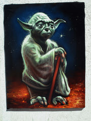 Yoda ; Star Wars; Original Oil painting on Black Velvet by Santos Llamas- #SA100