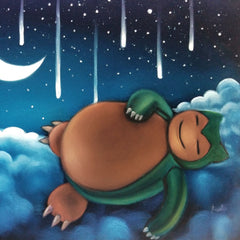 Snorlax, Kabigon,  Japanese Pokémon : Original oil painting on black velvet by Santos Llamas size (24"x18") #sa161