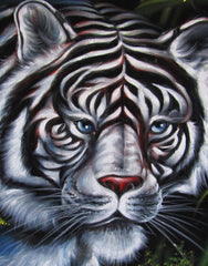 White tiger portrait ; Original Oil painting on Black Velvet by Santos Llamas- #SA35