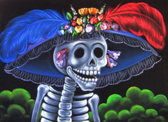 Calavera de Catrina; La Calavera Catrina; Original Oil painting on Black Velvet by Santos Llamas- #SA40