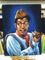 Cantinflas Portrait; Mario Moreno ; Mexican Comedian; Original Oil painting on Black Velvet by Santos Llamas- #SA59