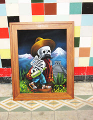 Calavera de Francisco I. Madero (Calavera of Francisco Madero) ; Original Oil painting on Black Velvet by Santos Llamas- #SA64