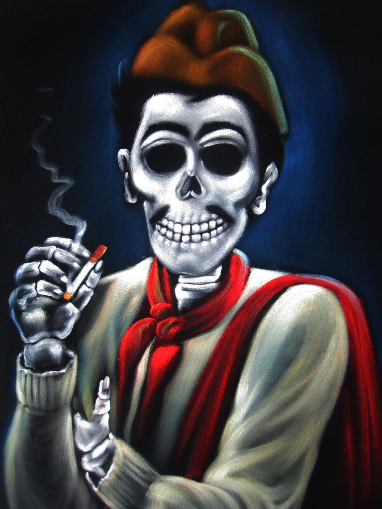 Cantinflas; Calavera de Cantinflas; Mario Moreno ; Mexican Comedian; Original Oil painting on Black Velvet by Santos Llamas- #SA68