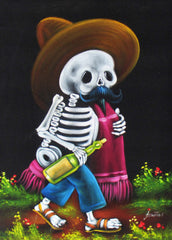 Calavera de Francisco I. Madero (Calavera of Francisco Madero) ; Original Oil painting on Black Velvet by Santos Llamas- #SA92