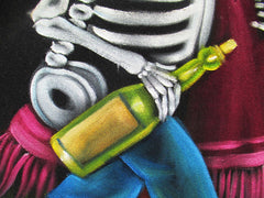 Calavera de Francisco I. Madero (Calavera of Francisco Madero) ; Original Oil painting on Black Velvet by Santos Llamas- #SA92