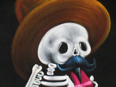 Calavera de Francisco I. Madero (Calavera of Francisco Madero) ; Original Oil painting on Black Velvet by Santos Llamas- #SA92