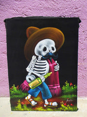 Calavera de Francisco I. Madero (Calavera of Francisco Madero) ; Original Oil painting on Black Velvet by Santos Llamas- #SA92
