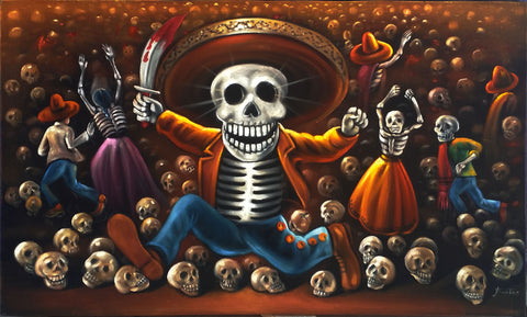 Oaxaqueña; Calavera Oaxaqueña ; Original Oil painting on Black Velvet by Santos Llamas- #SA95