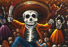 Oaxaqueña; Calavera Oaxaqueña ; Original Oil painting on Black Velvet by Santos Llamas- #SA95