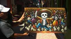 Oaxaqueña; Calavera Oaxaqueña ; Original Oil painting on Black Velvet by Santos Llamas- #SA95