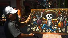 Oaxaqueña; Calavera Oaxaqueña ; Original Oil painting on Black Velvet by Santos Llamas- #SA95