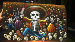 Oaxaqueña; Calavera Oaxaqueña ; Original Oil painting on Black Velvet by Santos Llamas- #SA95