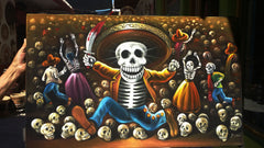 Oaxaqueña; Calavera Oaxaqueña ; Original Oil painting on Black Velvet by Santos Llamas- #SA95