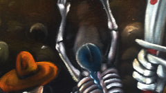 Oaxaqueña; Calavera Oaxaqueña ; Original Oil painting on Black Velvet by Santos Llamas- #SA95