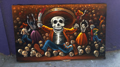 Oaxaqueña; Calavera Oaxaqueña ; Original Oil painting on Black Velvet by Santos Llamas- #SA95