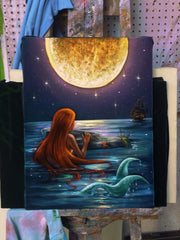 The Little Mermaid, Ariel; Original Oil painting on Black Velvet by Santos Llamas- #SA96