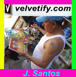 Santos Template; Original Oil painting on Black Velvet by Santos- #SA000