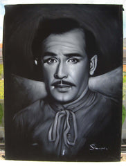Pedro Infante portrait; ; Original Oil painting on Black Velvet by Zenon Matias Jimenez- #JM115