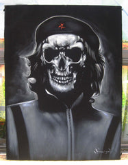 Che Guevara Calavera skull portrait;  Day of the dead; Original Oil painting on Black Velvet by Zenon Matias Jimenez- #JM116