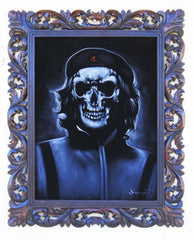 Che Guevara Calavera skull portrait;  Day of the dead; Original Oil painting on Black Velvet by Zenon Matias Jimenez- #JM116