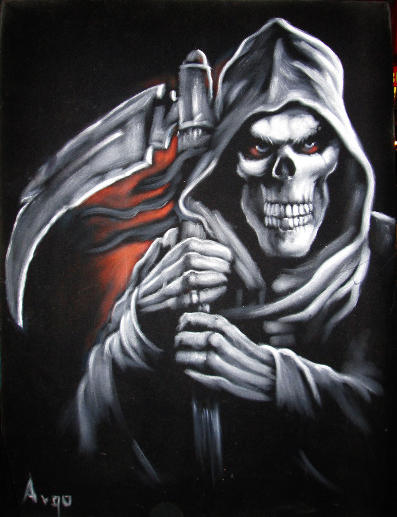 Grim Reaper, Death, Original Oil Painting on Black Velvet by Alfredo Rodriguez "ARGO" - #A117