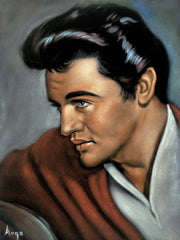 Elvis Presley Portrait ; Jail House Rock , Original Oil Painting on Black Velvet by Alfredo Rodriguez "ARGO" - #A317