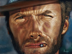 Clint Eastwood portrait,  Man with No Name, Spaghetti Western, Original oil painting on black velvet by Argo size (24"x18") a425