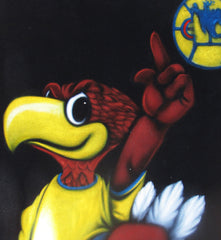 Club America Mexican Soccer Team Mascot and Logo, NFL Original Oil Painting on Black Velvet by Enrique Felix , "Felix" - #F138
