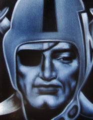 Oakland Raiders logo, NFL Original Oil Painting on Black Velvet by Enrique Felix , "Felix" - #F139