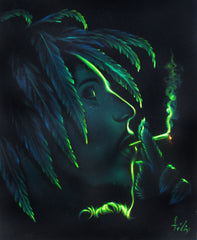 Bob Marley Smoking,  Original Oil Painting on Black Velvet by Enrique Felix , "Felix" - #F140