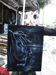 Bob Marley Smoking,  Original Oil Painting on Black Velvet by Enrique Felix , "Felix" - #F142