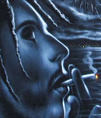 Bob Marley Smoking,  Original Oil Painting on Black Velvet by Enrique Felix , "Felix" - #F142