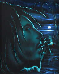 Bob Marley Smoking,  Original Oil Painting on Black Velvet by Enrique Felix , "Felix" - #F144