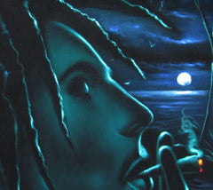 Bob Marley Smoking,  Original Oil Painting on Black Velvet by Enrique Felix , "Felix" - #F144