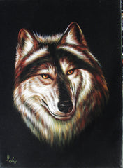 Wolf ,  Gray Wolf,  Original Oil Painting on Black Velvet by Enrique Felix , "Felix" - #F146
