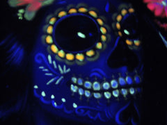Sugar Skull fluorescent Face paint girl, Day of the Dead (Día de los Muertos), Original Oil Painting on Black Velvet by Enrique Felix , "Felix" - #F155
