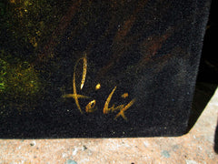Rooster, Red and Blue Mexican Cock,  Original Oil Painting on Black Velvet by Enrique Felix , "Felix" - #F159