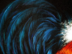 Rooster, Red and Blue Mexican Cock,  Original Oil Painting on Black Velvet by Enrique Felix , "Felix" - #F159