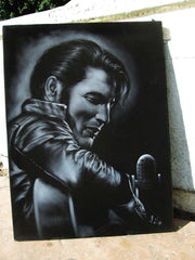 Elvis Presley Playing Guitar,  Original Oil Painting on Black Velvet by Enrique Felix , "Felix" - #F160