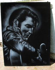 Elvis Presley Playing Guitar,  Original Oil Painting on Black Velvet by Enrique Felix , "Felix" - #F160
