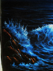 Lighthouse and Storm, Seascape,  Original Oil Painting on Black Velvet by Enrique Felix , "Felix" - #F161